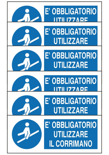 GLOBAL KIT DI 6 ADESIVI UNI - E' OBBLIGATORIO UTILIZZARE IL CORRIMANO - Pittogramma ISO 7010 Con Stampa Diretta U.V. (IDEALE ANCHE PER ESTERNO)