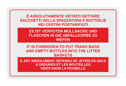 GLOBAL CARTELLO SEGNALETICO - E' assolutamente vietato gettare sacchetti della spazzatura - Adesivo Extra Resistente, Pannello in Forex, Pannello In Alluminio