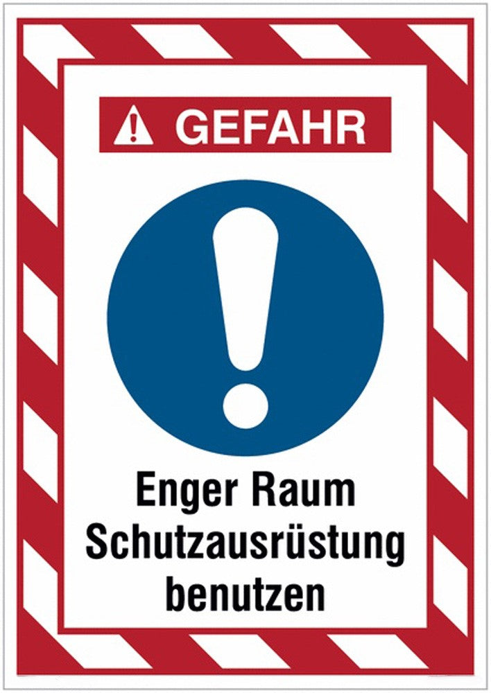 GLOBAL CARTELLO SEGNALETICO - Enger Raum, Schutzausrüstung benutzen -  Adesivo Extra Resistente, Pannello in Forex, Pannello In Alluminio