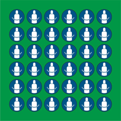 PACCO DA 6 KIT DI 6 ADESIVI ROTONDI - È obbligatorio assicurare le bombole di gas - Pittogramma ISO 7010 Con Stampa Diretta U.V.