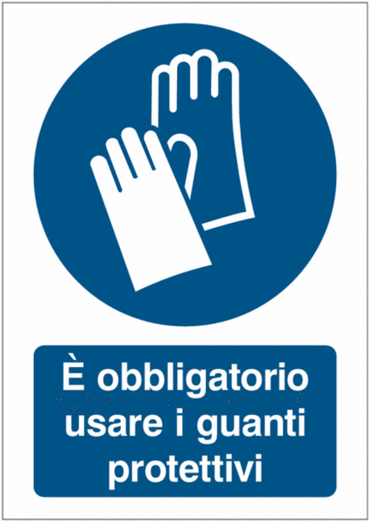 GLOBAL CARTELLO SEGNALETICO - È obbligatorio usare i guanti protettivi -  Adesivo Extra Resistente, Pannello in Forex, Pannello In Alluminio