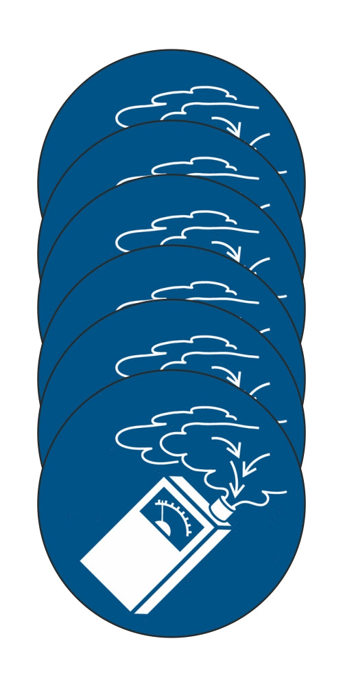 GLOBAL KIT DI 6 ADESIVI ROTONDI - È obbligatorio usare il rilevatore di gas - Pittogramma ISO 7010 Con Stampa Diretta U.V. (IDEALE ANCHE PER ESTERNO)