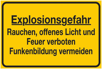 GLOBAL CARTELLO SEGNALETICO - Explosionsgefahr - Rauchen, offenes Licht und Feuer verboten - Funkenbildung vermeiden -  Adesivo Extra Resistente, Pannello in Forex, Pannello In Alluminio