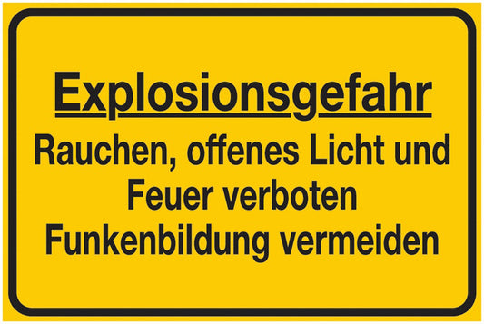 GLOBAL CARTELLO SEGNALETICO - Explosionsgefahr - Rauchen, offenes Licht und Feuer verboten - Funkenbildung vermeiden -  Adesivo Extra Resistente, Pannello in Forex, Pannello In Alluminio