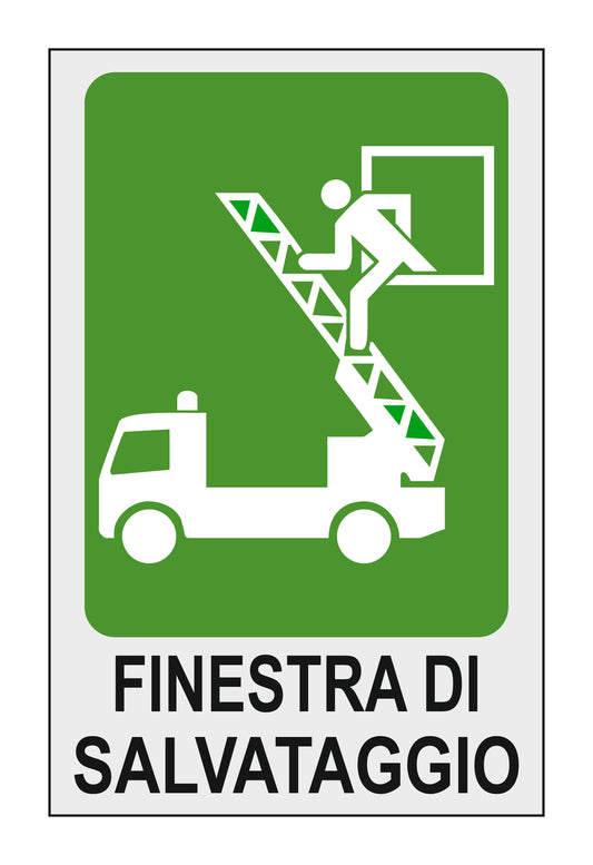 GLOBAL CARTELLO SEGNALETICO - FINESTRA DI SALVATAGGIO - Adesivo Extra Resistente, Pannello in Forex, Pannello In Alluminio