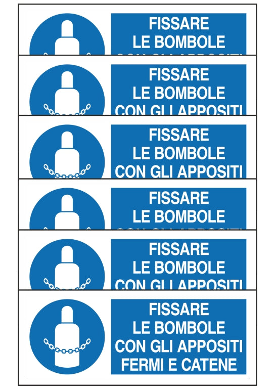 GLOBAL KIT DI 6 ADESIVI UNI - FISSARE LE BOMBOLE CON GLI APPOSITI FERMI E CATENE - Pittogramma ISO 7010 Con Stampa Diretta U.V. (IDEALE ANCHE PER ESTERNO)