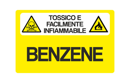 GLOBAL CARTELLO SEGNALETICO - Facilmente infiammabile-BENZENE- Adesivo Extra Resistente, Pannello in Forex, Pannello In Alluminio