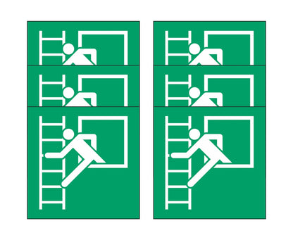 GLOBAL KIT DI 6 ADESIVI QUADRATI - Finestra di soccorso con scala di soccorso - Pittogramma ISO 7010 Con Stampa Diretta U.V. (IDEALE ANCHE PER ESTERNO)