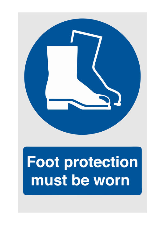 GLOBAL CARTELLO SEGNALETICO - Foot Protection Must Be Worn - Adesivo Extra Resistente, Pannello in Forex, Pannello In Alluminio
