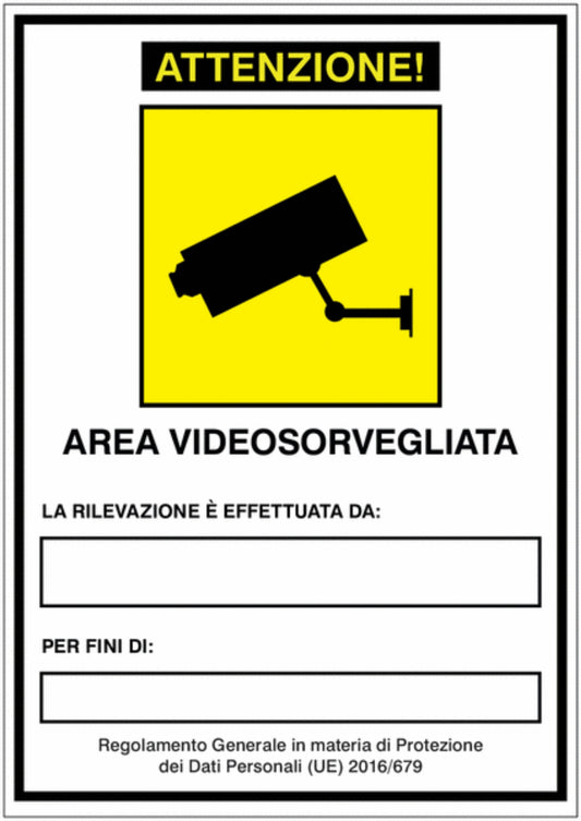 GLOBAL CARTELLO SEGNALETICO - GDPR - AREA VIDEOSORVEGLIATA -  Adesivo Extra Resistente, Pannello in Forex, Pannello In Alluminio
