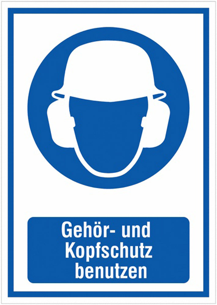 GLOBAL CARTELLO SEGNALETICO - Gehör- und Kopfschutz benutzen -  Adesivo Extra Resistente, Pannello in Forex, Pannello In Alluminio