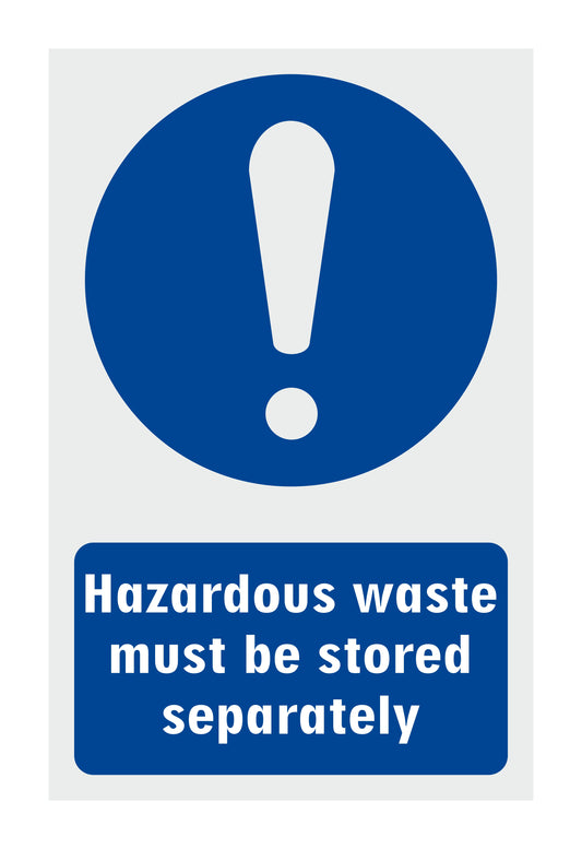 GLOBAL CARTELLO SEGNALETICO - Hazardous Waste Must Be Stored Separately - Adesivo Extra Resistente, Pannello in Forex, Pannello In Alluminio