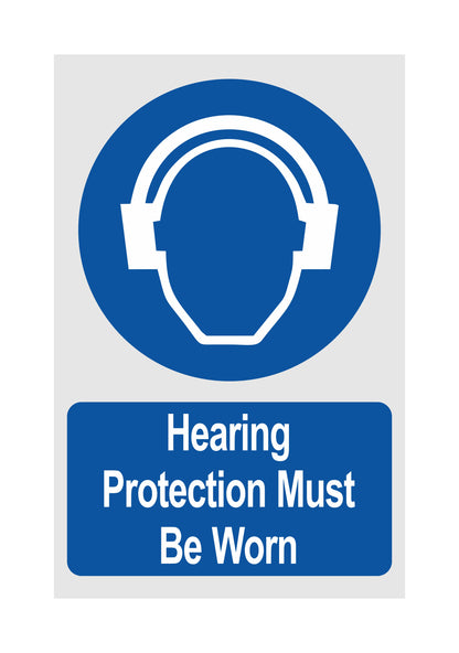 GLOBAL CARTELLO SEGNALETICO - Hearing Protection Must Be Worn - Adesivo Extra Resistente, Pannello in Forex, Pannello In Alluminio