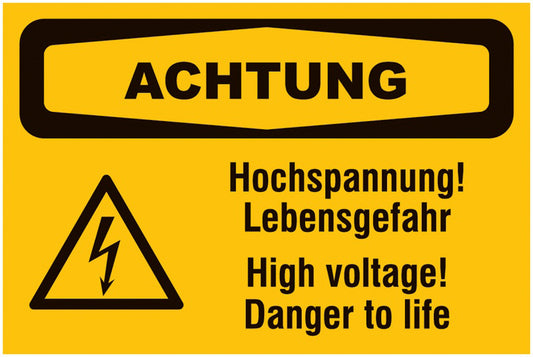 GLOBAL CARTELLO SEGNALETICO - Hochspannung! High Voltage! yellow -  Adesivo Extra Resistente, Pannello in Forex, Pannello In Alluminio