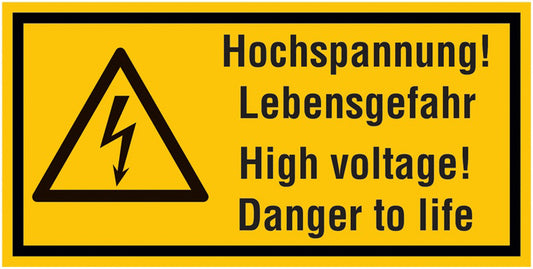 GLOBAL CARTELLO SEGNALETICO UNI - Hochspannung! Lebensgefahr High voltage! Danger to life - Adesivo Extra Resistente, Pannello in Forex, Pannello In Alluminio