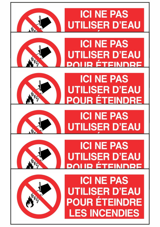 KIT DI 6 ADESIVI UNI - ICE NE PAS UTILISER D'EAU POUR ETEINDRE LES INCENDIES - Pittogramma ISO 7010 Con Stampa Diretta U.V. (IDEALE ANCHE PER ESTERNO)