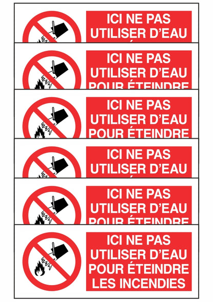 KIT DI 6 ADESIVI UNI - ICE NE PAS UTILISER D'EAU POUR ETEINDRE LES INCENDIES - Pittogramma ISO 7010 Con Stampa Diretta U.V. (IDEALE ANCHE PER ESTERNO)