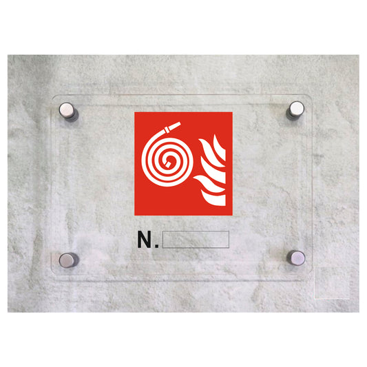 Global Targa Cartello in plexiglass - IDRANTE NR____ - Con Distanziali in acciaio inox, Stampa UV.