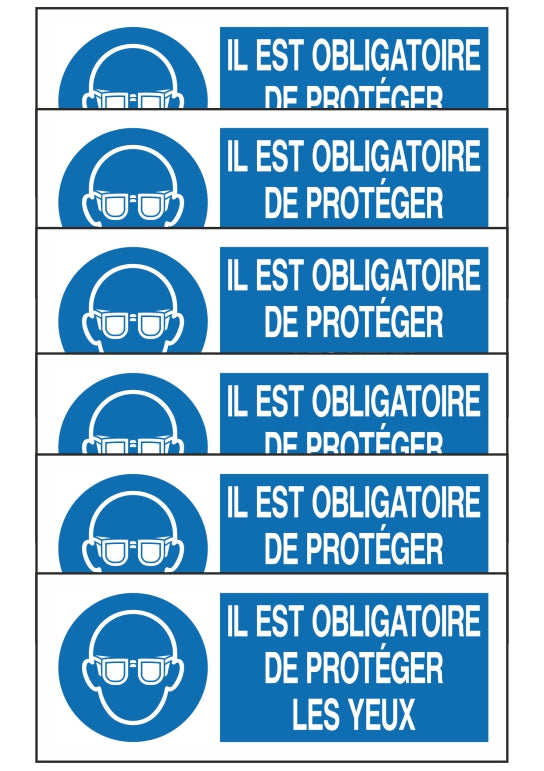 GLOBAL KIT DI 6 ADESIVI UNI - IL EST OBLIGATOIRE DE PROTEGER LES YEUX - Pittogramma ISO 7010 Con Stampa Diretta U.V. (IDEALE ANCHE PER ESTERNO)