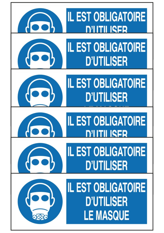 GLOBAL KIT DI 6 ADESIVI UNI - IL EST OBLIGATOIRE D'UTILISER LE MASQUE - Pittogramma ISO 7010 Con Stampa Diretta U.V. (IDEALE ANCHE PER ESTERNO)