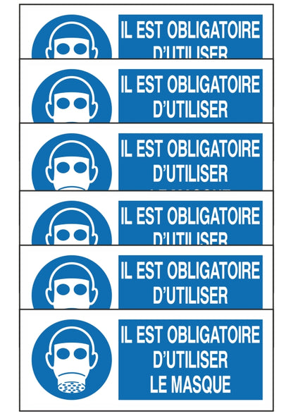 GLOBAL KIT DI 6 ADESIVI UNI - IL EST OBLIGATOIRE D'UTILISER LE MASQUE - Pittogramma ISO 7010 Con Stampa Diretta U.V. (IDEALE ANCHE PER ESTERNO)