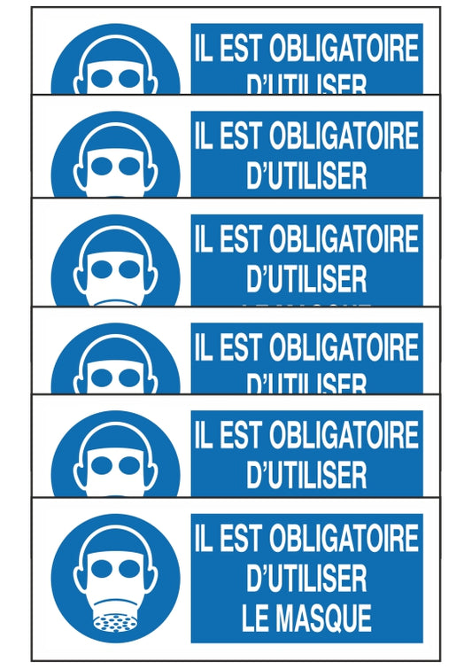 GLOBAL KIT DI 6 ADESIVI UNI - IL EST OBLIGATOIRE D'UTILISER LE MASQUE - Pittogramma ISO 7010 Con Stampa Diretta U.V. (IDEALE ANCHE PER ESTERNO)