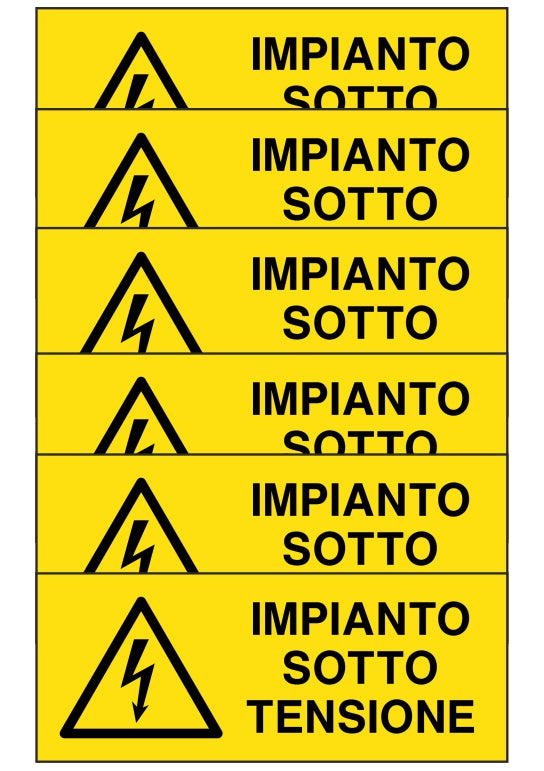 KIT DI 6 ADESIVI UNI - IMPIANTO SOTTO TENSIONE - Pittogramma ISO 7010 Con Stampa Diretta U.V. (IDEALE ANCHE PER ESTERNO)