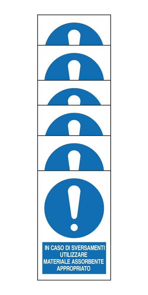 KIT DI 6 ADESIVI RETTANGOLARI - IN CASO DI SVERSAMENTI, UTILIZZARE MATERIALE ASSORBENTE - Pittogramma ISO 7010 Con Stampa Diretta U.V. (IDEALE ANCHE PER ESTERNO)