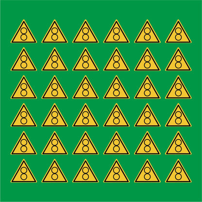 PACCO DA 6 KIT DI 6 ADESIVI TRIANGOLARI - INGRANAGGI - Pittogramma ISO 7010 Con Stampa Diretta U.V.