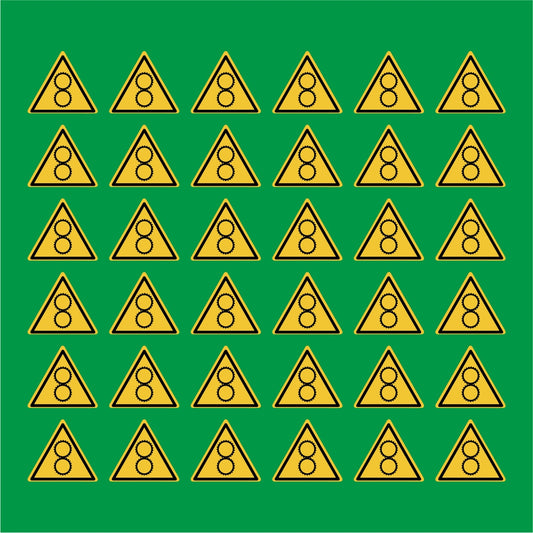 PACCO DA 6 KIT DI 6 ADESIVI TRIANGOLARI - INGRANAGGI - Pittogramma ISO 7010 Con Stampa Diretta U.V.