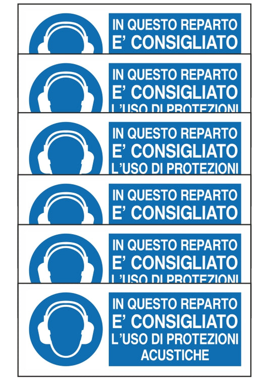 GLOBAL KIT DI 6 ADESIVI UNI - IN QUESTO REPARTO E' CONSIGLIATO L'USO DI PROTEZIONI ACUSTICHE - Pittogramma ISO 7010 Con Stampa Diretta U.V. (IDEALE ANCHE PER ESTERNO)