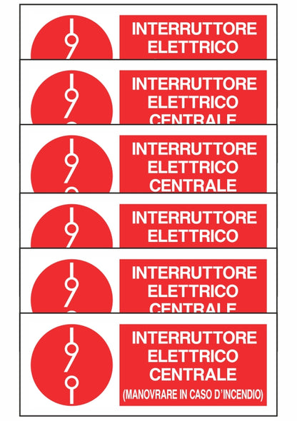 KIT DI 6 ADESIVI UNI - INTERRUTTORE ELETTRICO CENTRALE - Pittogramma ISO 7010 Con Stampa Diretta U.V. (IDEALE ANCHE PER ESTERNO)