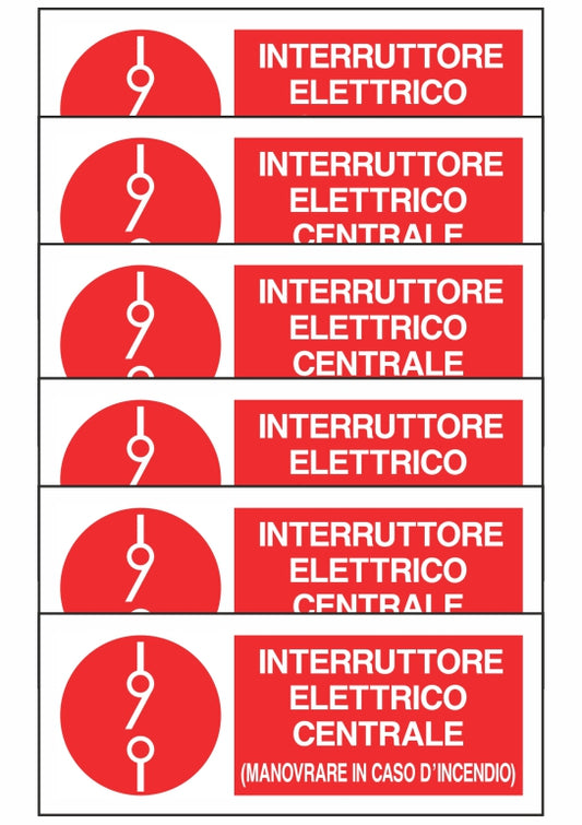 KIT DI 6 ADESIVI UNI - INTERRUTTORE ELETTRICO CENTRALE - Pittogramma ISO 7010 Con Stampa Diretta U.V. (IDEALE ANCHE PER ESTERNO)