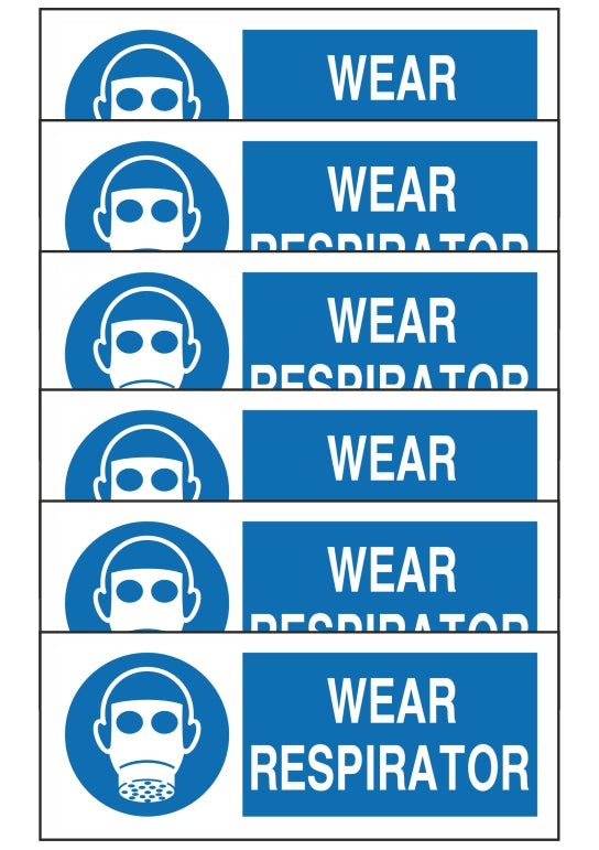 GLOBAL KIT DI 6 ADESIVI UNI - WEAR RESPIRATOR - Pittogramma ISO 7010 Con Stampa Diretta U.V. (IDEALE ANCHE PER ESTERNO)