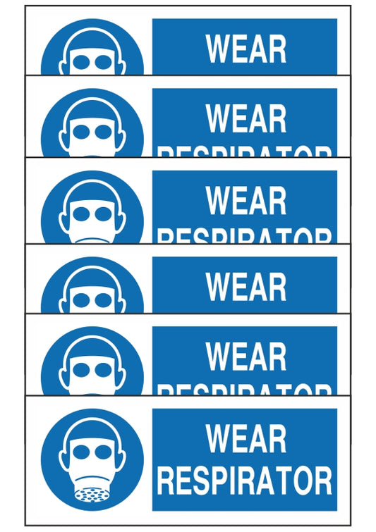 GLOBAL KIT DI 6 ADESIVI UNI - WEAR RESPIRATOR - Pittogramma ISO 7010 Con Stampa Diretta U.V. (IDEALE ANCHE PER ESTERNO)