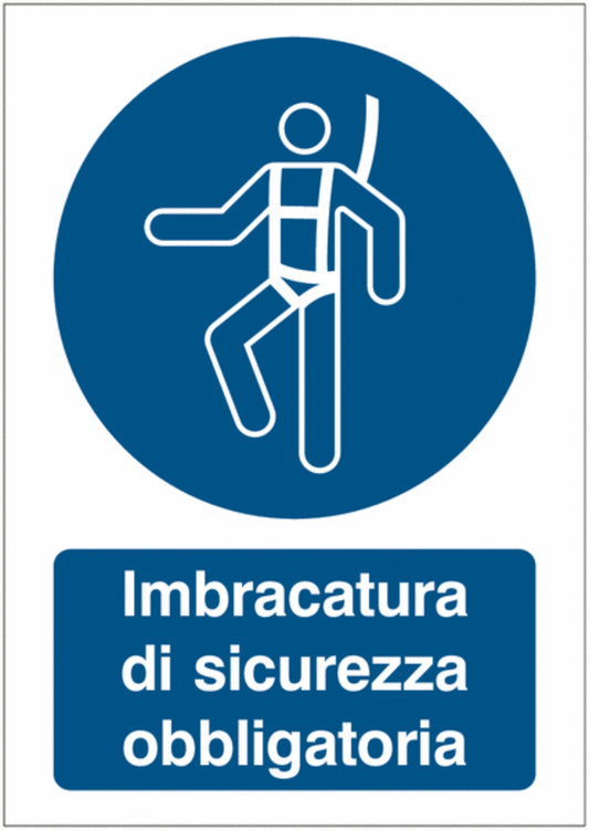 GLOBAL CARTELLO SEGNALETICO - Imbracatura di sicurezza obbligatoria -  Adesivo Extra Resistente, Pannello in Forex, Pannello In Alluminio