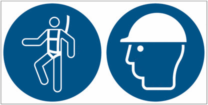 GLOBAL CARTELLO SEGNALETICO UNI - Imbracatura e casco di sicurezza obbligatori - Adesivo Extra Resistente, Pannello in Forex, Pannello In Alluminio