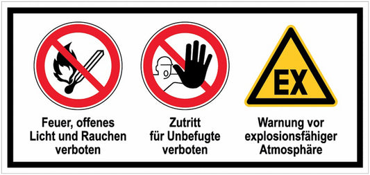 GLOBAL CARTELLO SEGNALETICO UNI - Kein Feuer Kein Zutritt Expl. Atmosphäre - Adesivo Extra Resistente, Pannello in Forex, Pannello In Alluminio