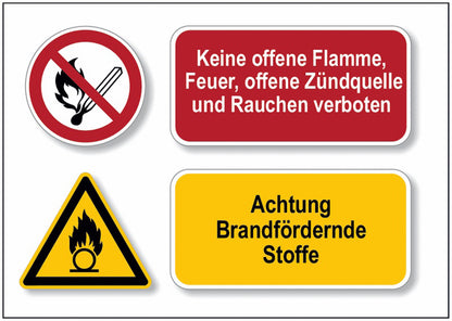 GLOBAL CARTELLO SEGNALETICO - Keine offene Flamme, Feuer... Brandfördernde Stoffe -  Adesivo Extra Resistente, Pannello in Forex, Pannello In Alluminio