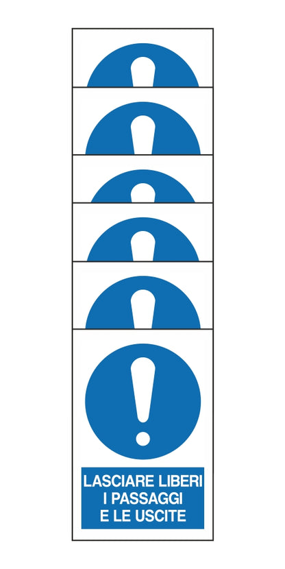 KIT DI 6 ADESIVI RETTANGOLARI - LASCIARE LIBERI I PASSAGGI E LE USCITE - Pittogramma ISO 7010 Con Stampa Diretta U.V. (IDEALE ANCHE PER ESTERNO)
