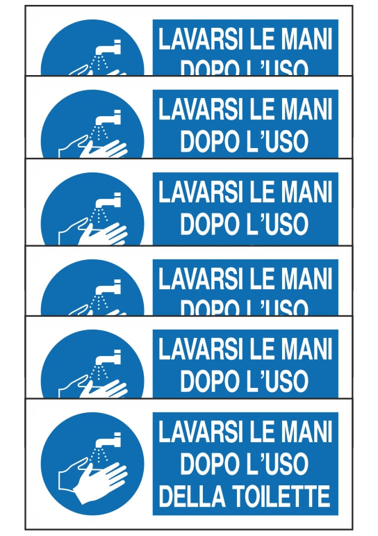 GLOBAL KIT DI 6 ADESIVI UNI - LAVARSI LE MANI DOPO L'USO DELLA TOILETTE - Pittogramma ISO 7010 Con Stampa Diretta U.V. (IDEALE ANCHE PER ESTERNO)