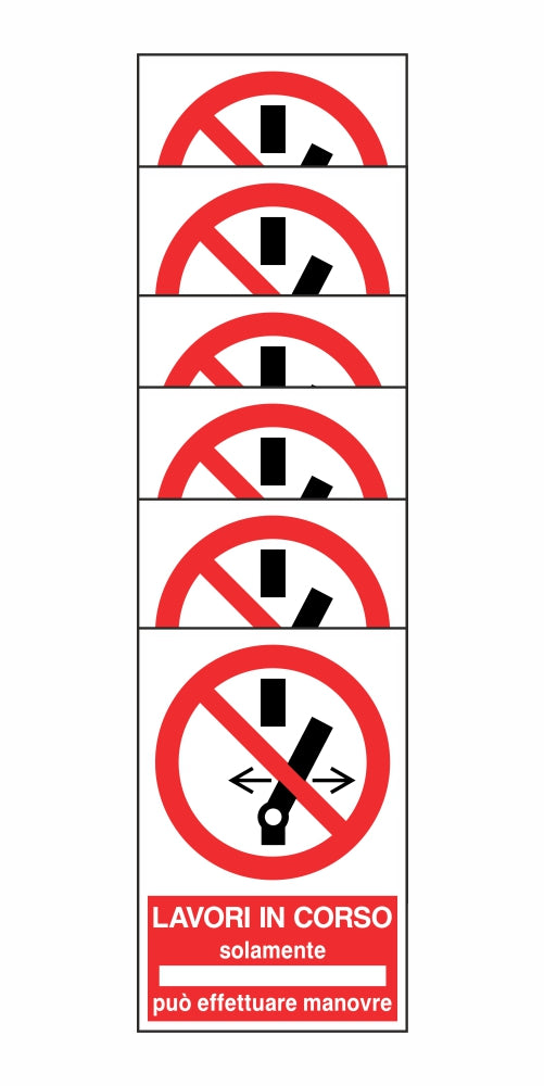 KIT DI 6 ADESIVI RETTANGOLARI - LAVORI IN CORSO SOLAMENTE ___ PUO' EFFETTUARE MANOVRE - Pittogramma ISO 7010 Con Stampa Diretta U.V. (IDEALE ANCHE PER ESTERNO)