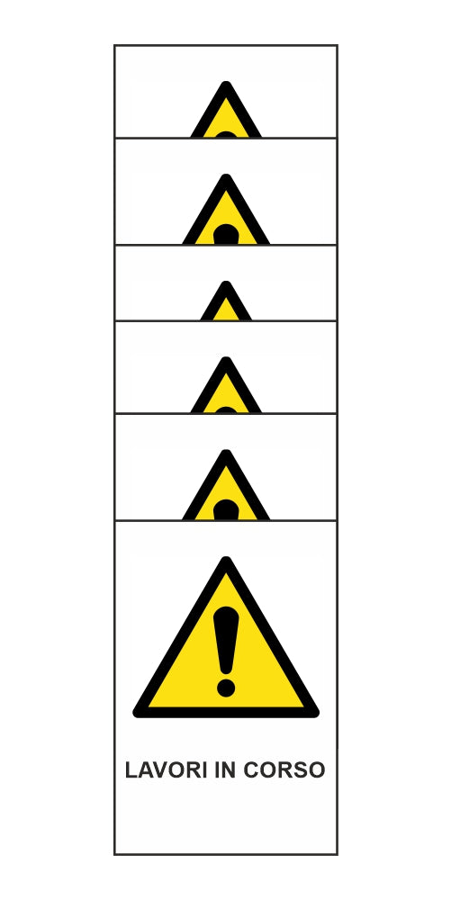 KIT DI 6 ADESIVI RETTANGOLARI - LAVORI IN CORSO - Pittogramma ISO 7010 Con Stampa Diretta U.V. (IDEALE ANCHE PER ESTERNO)