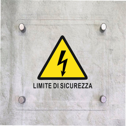Global Targa Cartello in plexiglass Quadrato - LIMITE DI SICUREZZA - Con Distanziali in acciaio inox, Stampa UV