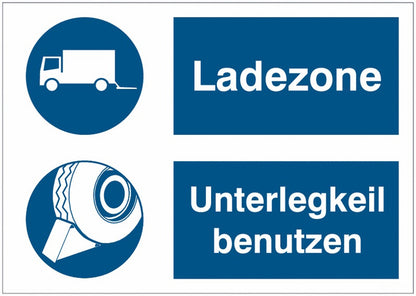 GLOBAL CARTELLO SEGNALETICO - Ladezone (LKW)-Unterlegkeil benutzen -  Adesivo Extra Resistente, Pannello in Forex, Pannello In Alluminio