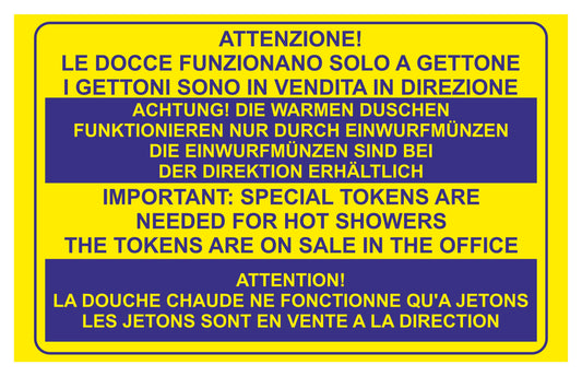GLOBAL CARTELLO SEGNALETICO - Le docce funzionano solo a gettone - Adesivo Extra Resistente, Pannello in Forex, Pannello In Alluminio