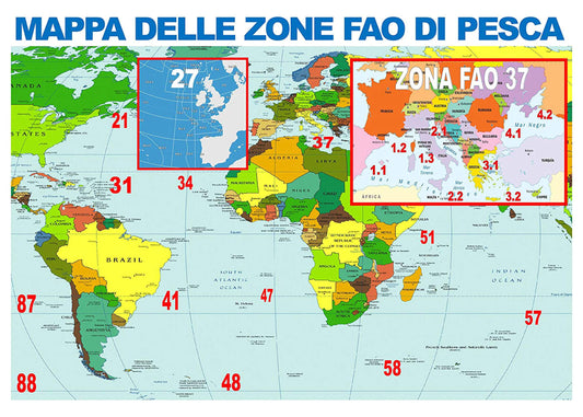 GLOBAL CARTELLO SEGNALETICO - MAPPA ZONE FAO - Adesivo Extra Resistente, Pannello in Forex, Pannello In Alluminio