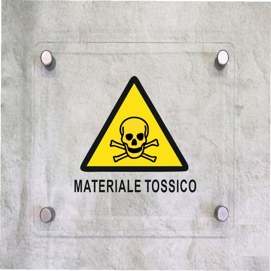 Global Targa Cartello in plexiglass Quadrato - MATERIALE TOSSICO - Con Distanziali in acciaio inox, Stampa UV