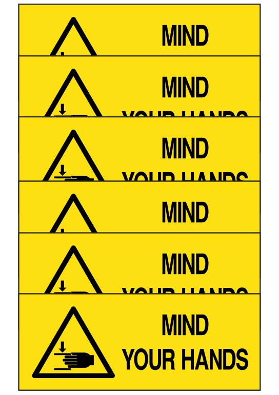 KIT DI 6 ADESIVI UNI - MIND YOUR HANDS - Pittogramma ISO 7010 Con Stampa Diretta U.V. (IDEALE ANCHE PER ESTERNO)