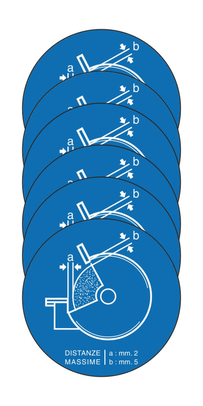 GLOBAL KIT DI 6 ADESIVI ROTONDI - MOLA DISTANZE MASSIME A..B.. - Pittogramma ISO 7010 Con Stampa Diretta U.V. (IDEALE ANCHE PER ESTERNO)